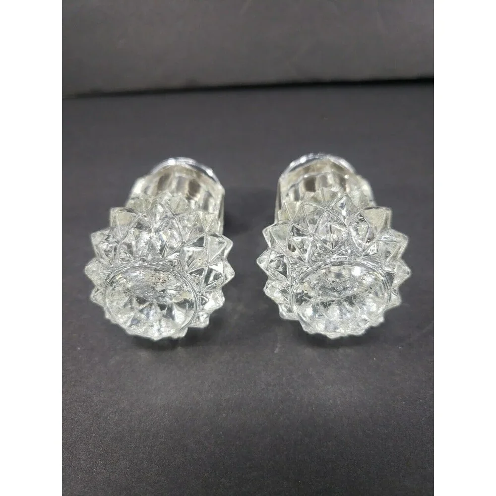 Vintage Salt & Pepper Shakers c1960s Heavy Glass Made in Hong Kong Diamond Cut
